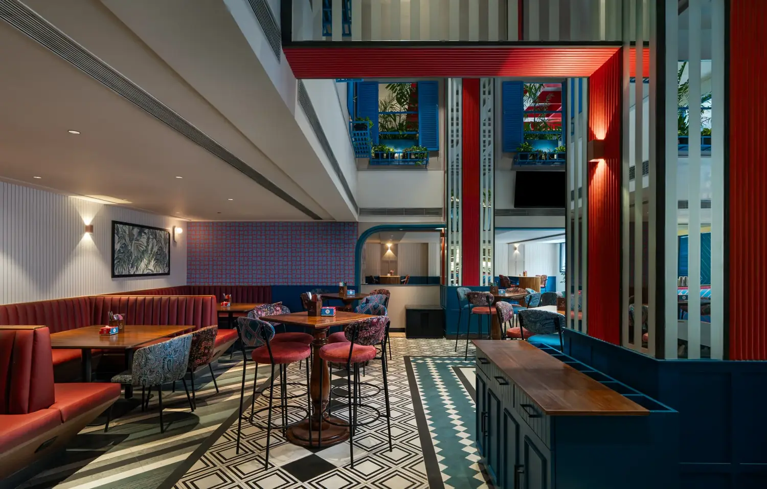 Indoor seating in Heyou Bar downstairs
